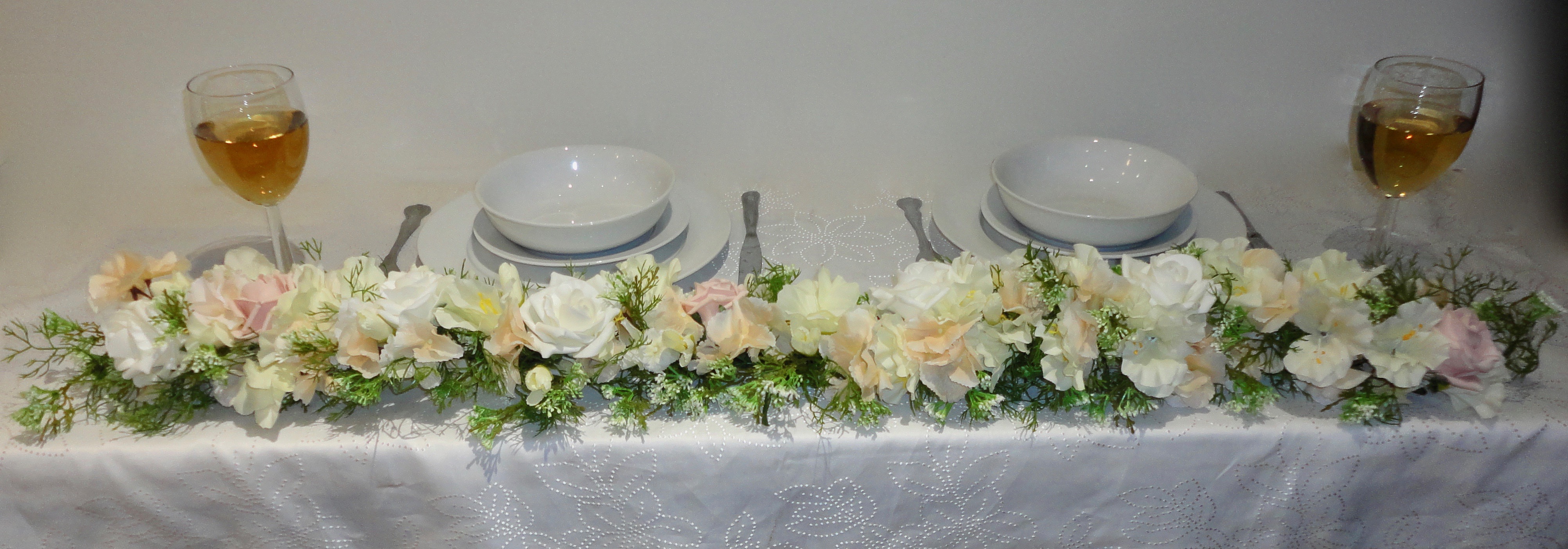 Wedding Garland Beautiful lush garland of blush hydrangea, ivory & blush roses, freesia